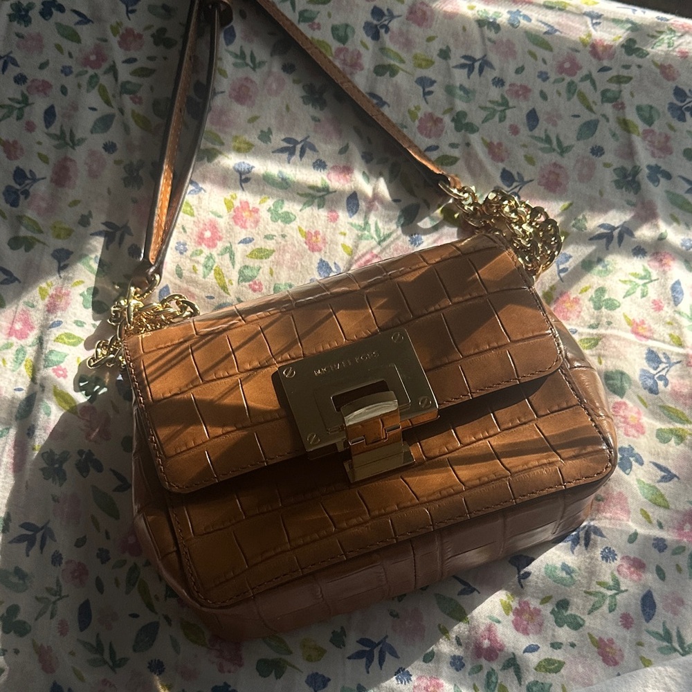 MICHAEL Michael Kors Tan Croc-Embossed Shoulder Bag